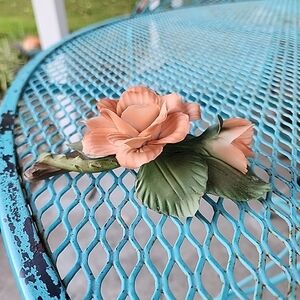 Vintage Capodimonte Orange Rose Figurine Buff Beauty By The Franklin Mint